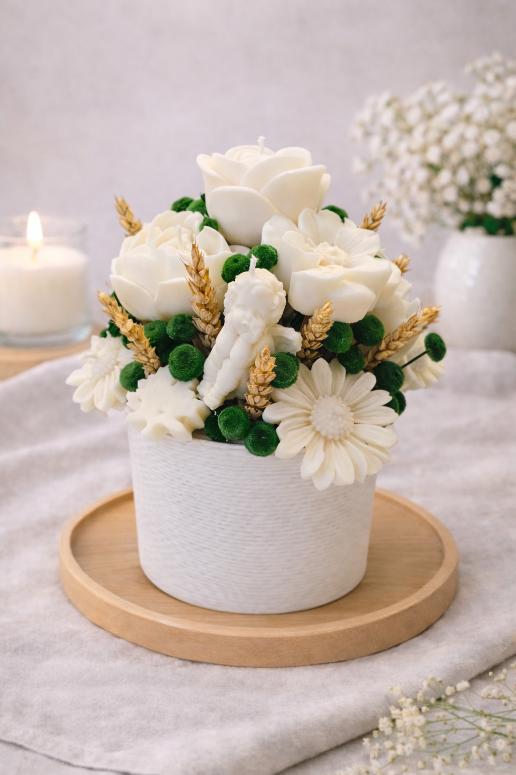 Velas Brancas c/ Vaso de Corda