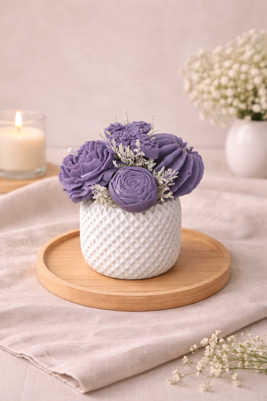 Velas Roxas c/ Pote em Gesso