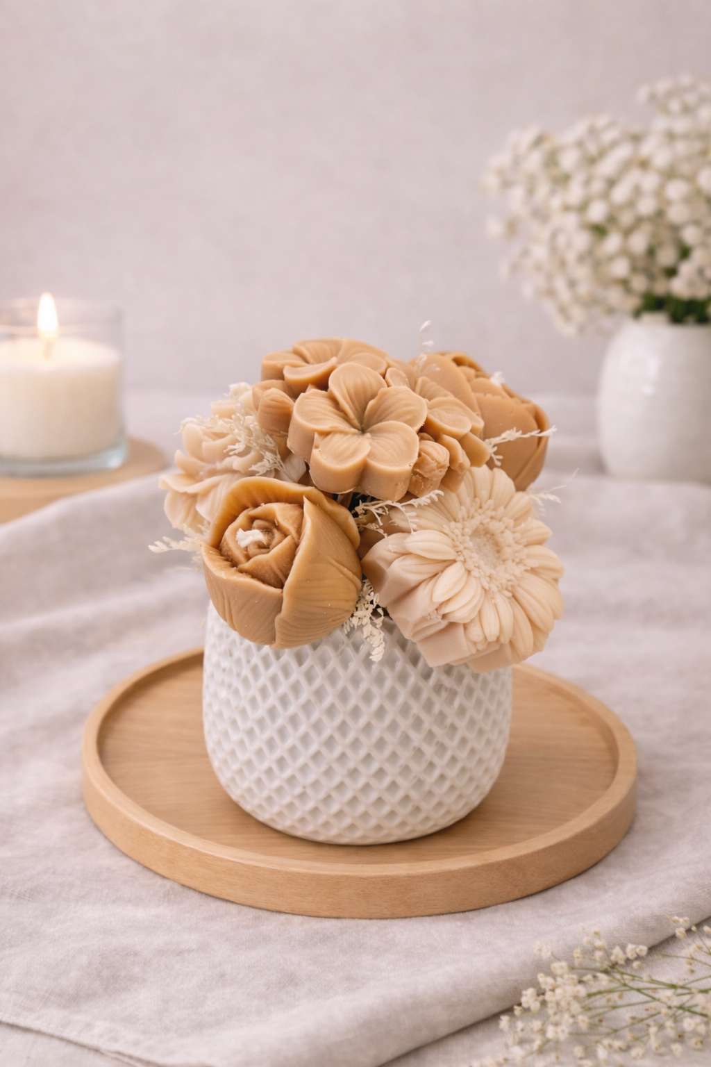 Velas Beges c/ Pote de Gesso