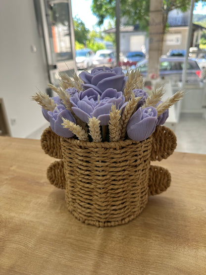 Cesta Grande Orelhas c/Velas Roxas