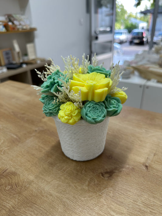 Vaso Corda c/Velas Verdes e Amarelas