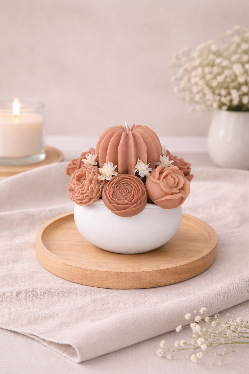 Velas Beges c/ Pote em Gesso