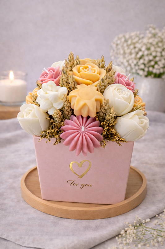 Velas Brancas, Rosas e Amarelas c/ Caixa de Cartão