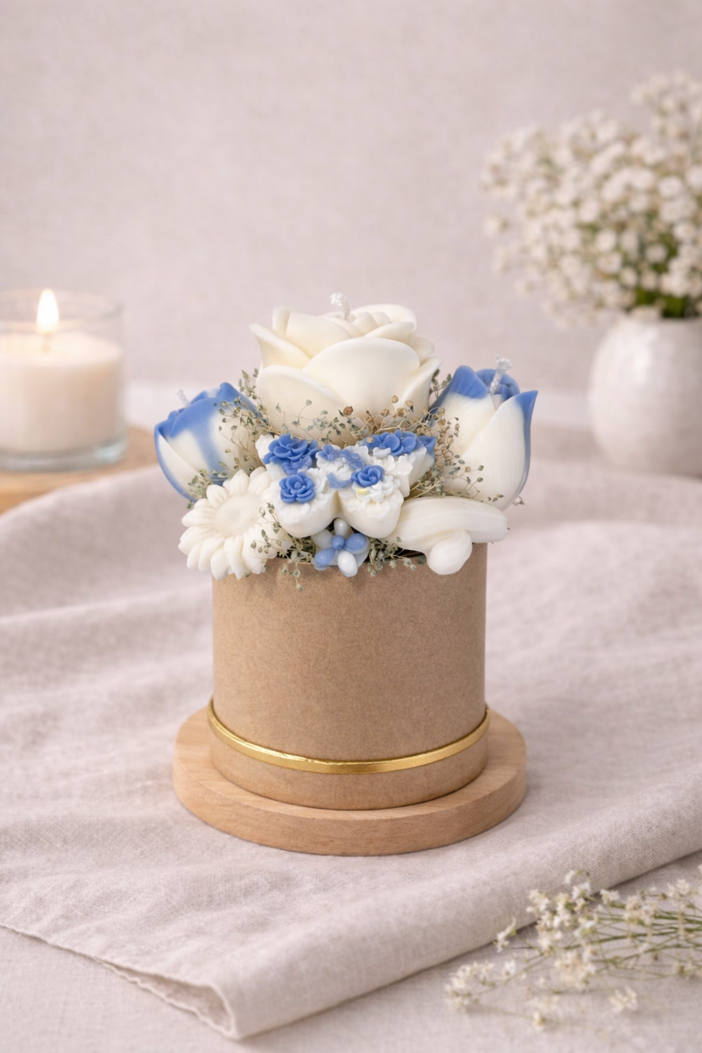 Velas Brancas e Azuis c/ Caixa Cartão